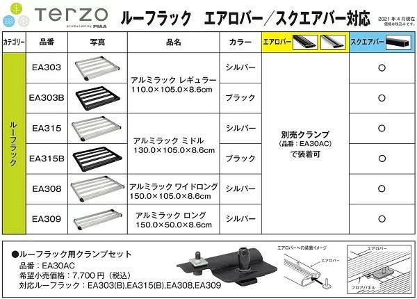 Terzo テルッツォ by PIAA ルーフラック 1個入 ミドルサイズ 130×105cm ブラック EA315B ルーフラック・バスケット コンパクトカー 小型SUV キャンプ アウトドア カー キャリアアイテム 車 荷物 積載 ピア