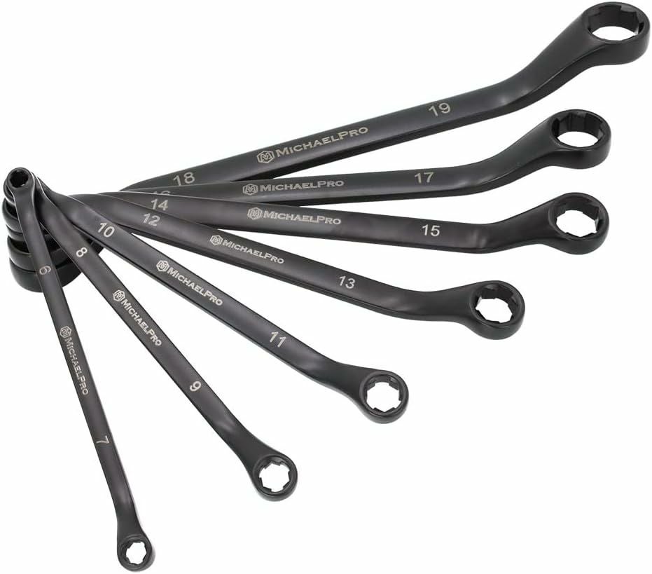 【売切】◆カーボン製レンチ／新品・未使用◆メンテナンスやカスタム等に… 黒色酸化処理 45度噛み付き強化めがねレンチセット 7本セット 6x7, 8x9